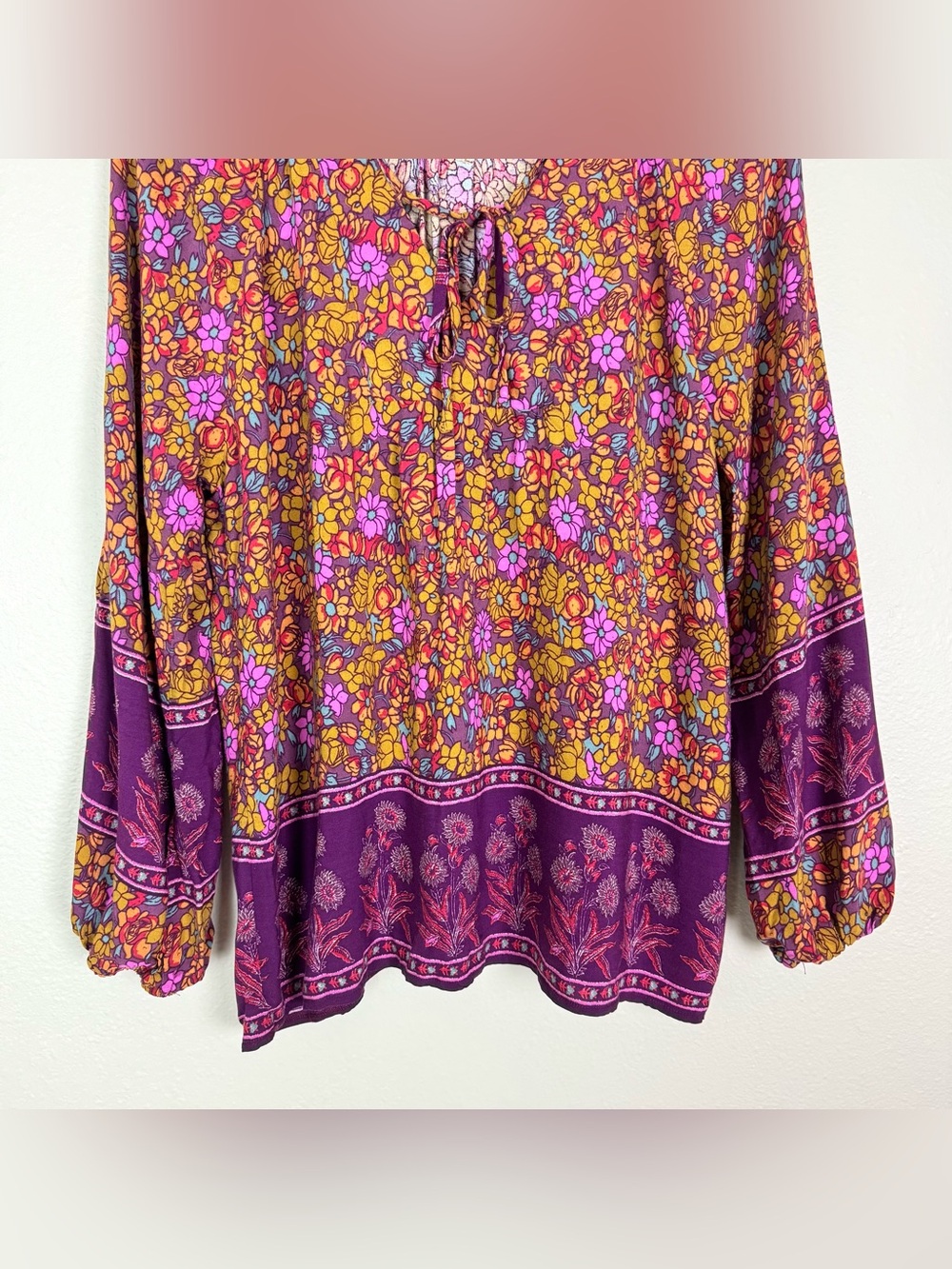 Natural Life Rowan Top Boho Floral Peasant Blouse Plum Lush Lillies Purple Large - Picture 5 of 8
